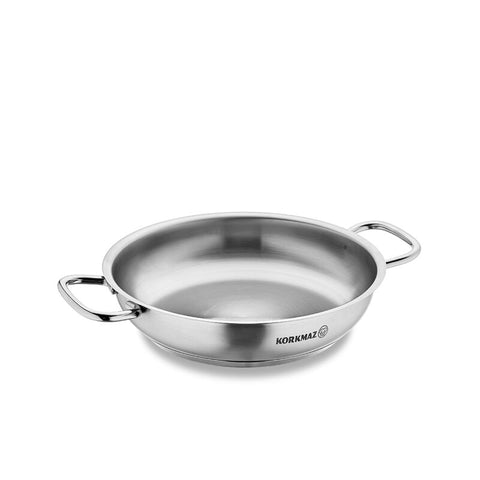 Korkmaz Proline Stainless Steel Paella Pan - 20x4.5cm, Induction Compatible Frying Pan, Made in Turkey