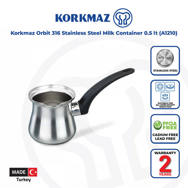 Korkmaz Proline Satin Stainless Steel Milk Frothing Pitcher - 0.5L, Made in Turkey