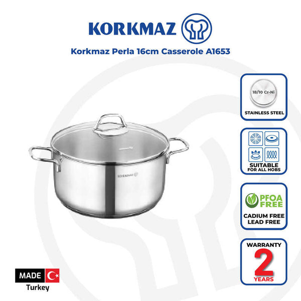 Korkmaz Perla Stainless Steel Stock Pot (Soup Pot) - 16x9cm, Induction Compatible, Made in Turkey