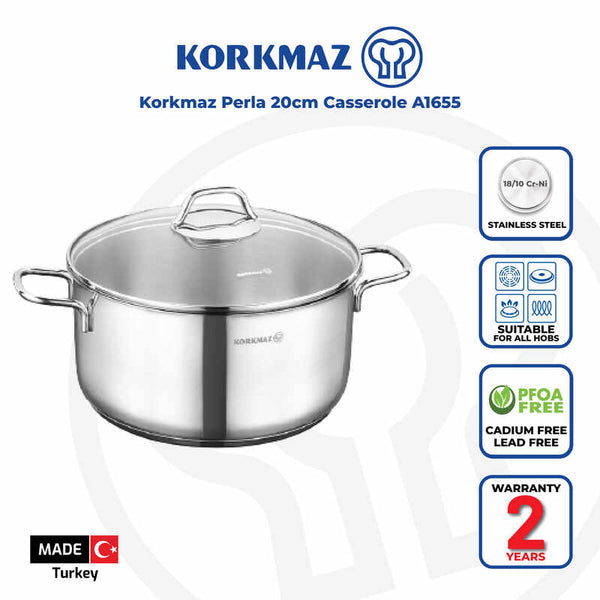 Korkmaz Perla Stainless Steel Stock Pot (Soup Pot) - 20x11cm, Induction Compatible, Made in Turkey