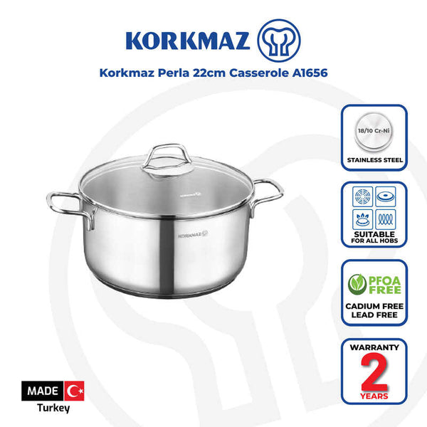 Korkmaz Perla Stainless Steel Stock Pot (Soup Pot) - 22x11cm, Induction Compatible, Made in Turkey