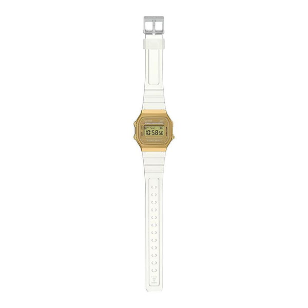 Casio Vintage A168XESG-9A Unisex Gold Dial with White Transparent Resin Band Digital Watch