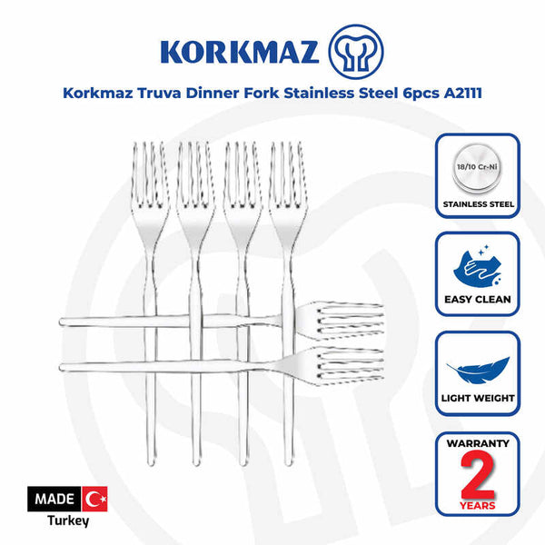 Korkmaz Truva Stainless Steel Dinner Forks Set - 6pcs, Made in Turkey