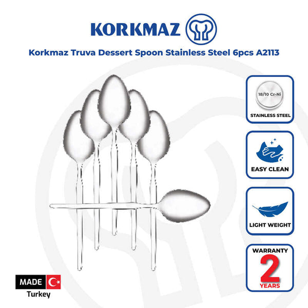 Korkmaz Truva Stainless Steel Dessert Spoon Set - 6pcs, Made in Turkey