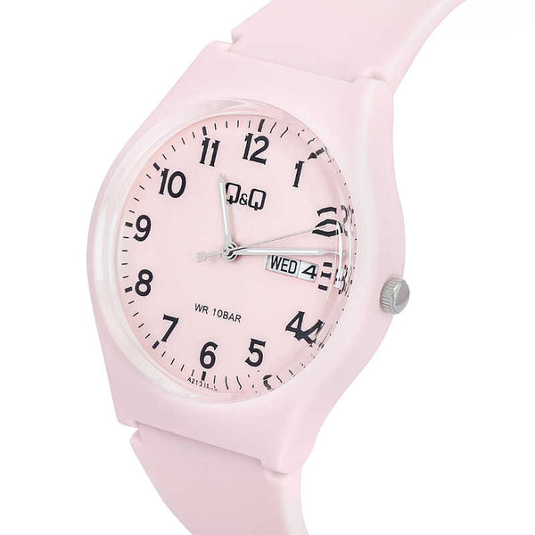 Q&Q Watch By Citizen A212J005Y Men Analog Watch with Pink Rubber Strap