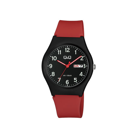 Q&Q Watch By Citizen A212J009Y Men Analog Watch with Red Rubber Strap