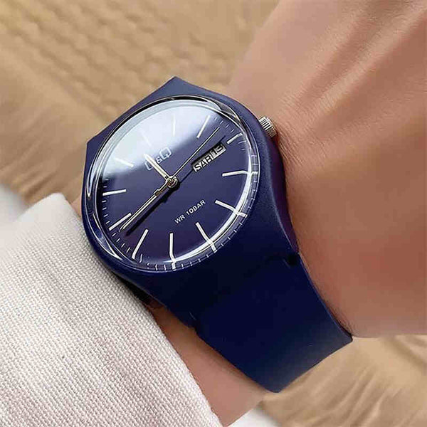 Q&Q Watch By Citizen A212J012Y Men Analog Watch with Blue Rubber Strap