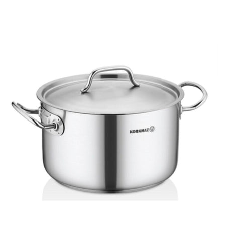 Korkmaz Proline Gastro Stainless Steel Stock Pot (Soup Pot) - 24x14cm, Induction Compatible, Made in Turkey