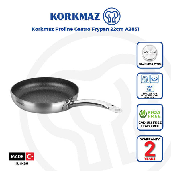 Korkmaz Proline Gastro Non-Stick Frying Pan - 22x4.5 cm, Gas Stove Compatible, Made in Turkey