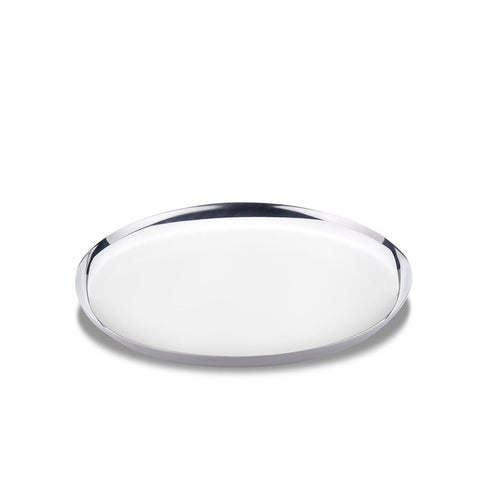Korkmaz 12 Inch Round Stainless Steel Serving Tray, Silver