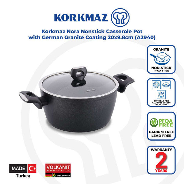 Korkmaz Nora Non-Stick Stock Pot (Soup Pot) - 20x9.8cm, Free From PFOA, Cadmium, and Lead, Made in Turkey