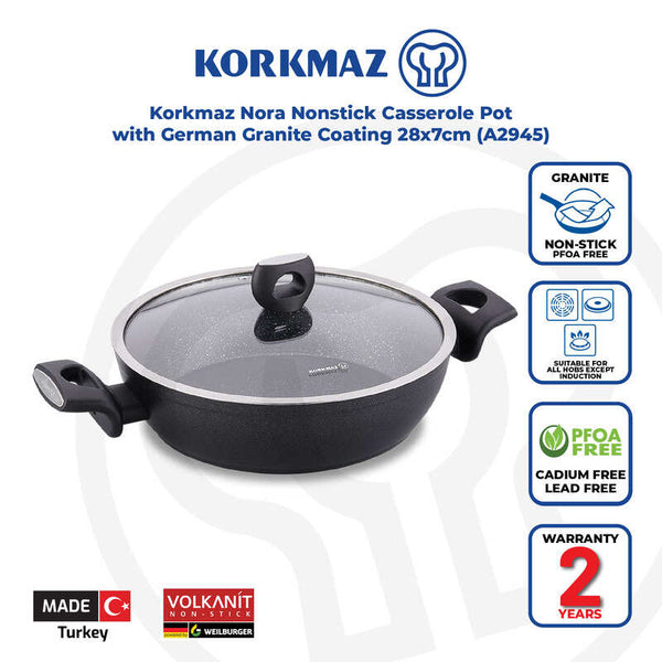 Korkmaz Nora Non-Stick Cooking Pot - 28x7cm, Free From PFOA, Cadmium, and Lead, Made in Turkey