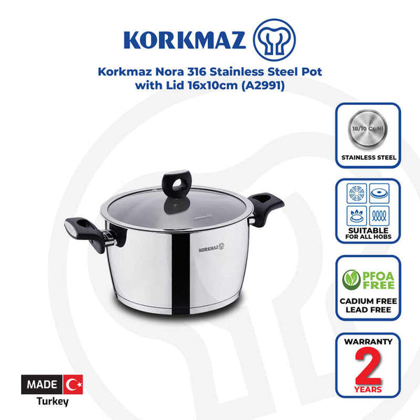 Korkmaz Nora Stainless Steel Stock Pot (Soup Pot) - 16x10 cm, Induction Compatible, Made in Turkey