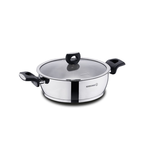 Korkmaz Nora Stainless Steel Cooking Pot with Lid - 24x8 cm, Induction Compatible, Made in Turkey