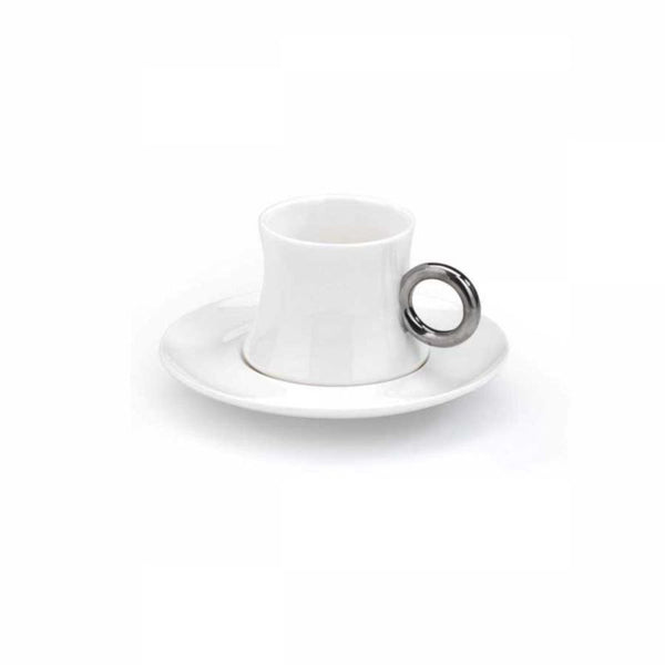 Korkmaz Freedom Set of 6 White / Platinum Coffee Cups A8646