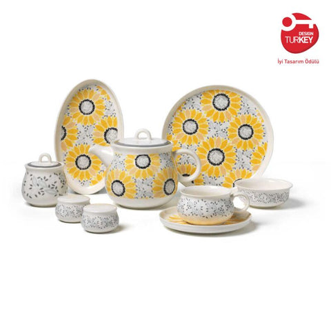 Korkmaz Aşiyan Collection Breakfast Set - 30 Pieces, Cups and Saucers Sets, Breakfast Plates, Teapot, Made in Turkey