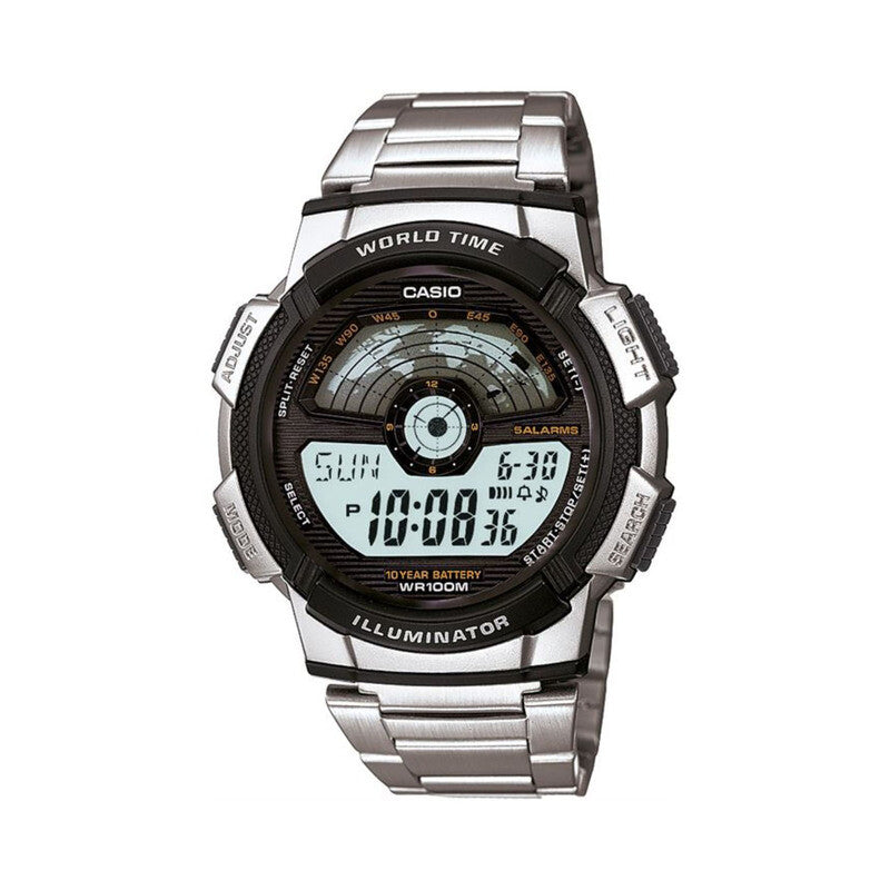 Casio Men's Digital Watch AE-1100WD-1AV Silver Stainless Steel Band Sport Watch