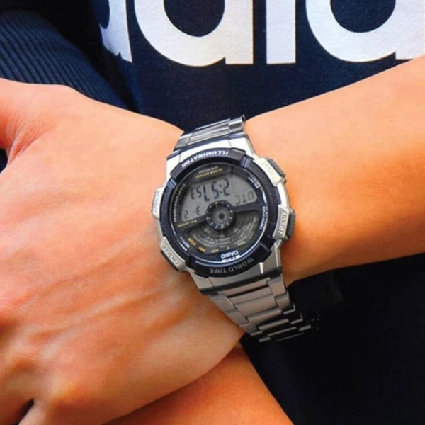 Casio Men's Digital Watch AE-1100WD-1AV Silver Stainless Steel Band Sport Watch