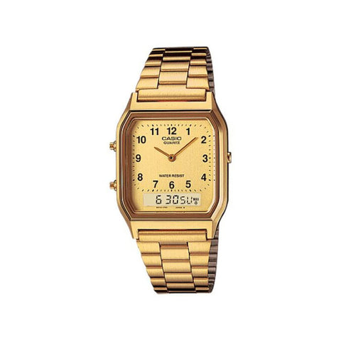Casio Men's Analog-Digital Watch AQ-230GA-9B Stainless Steel Band Gold Watch
