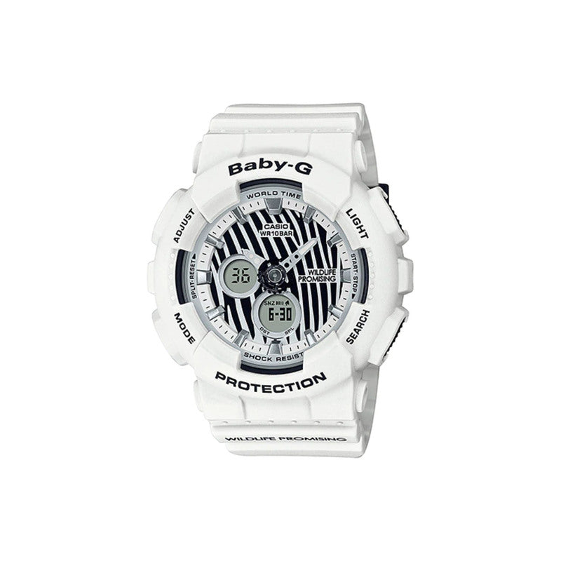 Casio Baby-G Women's Analog-Digital Watch BA-120WLP-7A Wildlife Promising Collaboration Limited Models White Resin Band Sport Watch