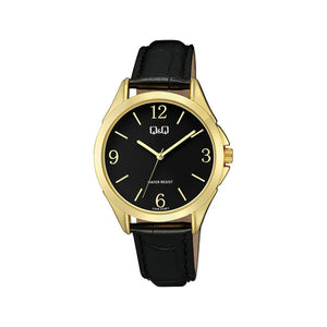 Q&Q Watch by Citizen C04A-010PY Women Analog Watch with Black Leather Strap