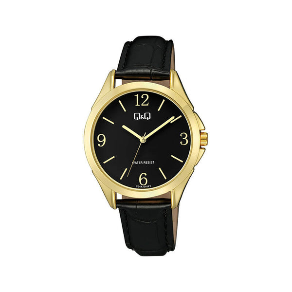 Q&Q Watch by Citizen C04A-010PY Women Analog Watch with Black Leather Strap