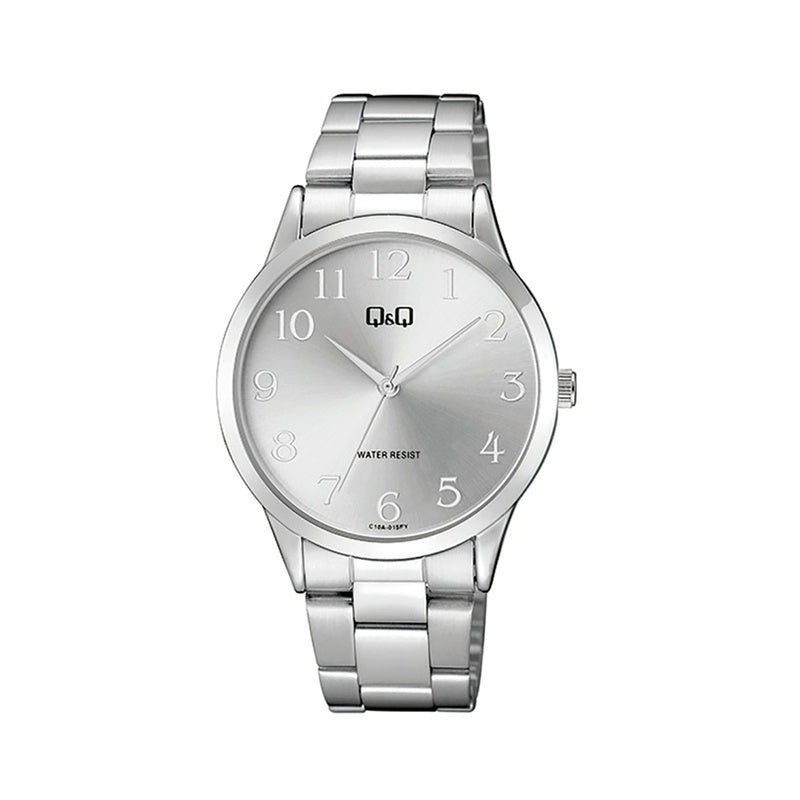 Q&Q Watch by Citizen C08A-017PY Men Analog Watch with Silver Stainless Steel Strap