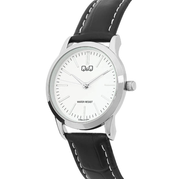 Q&Q Watch by Citizen C11A-013PY Women Analog Watch with Black Leather Strap