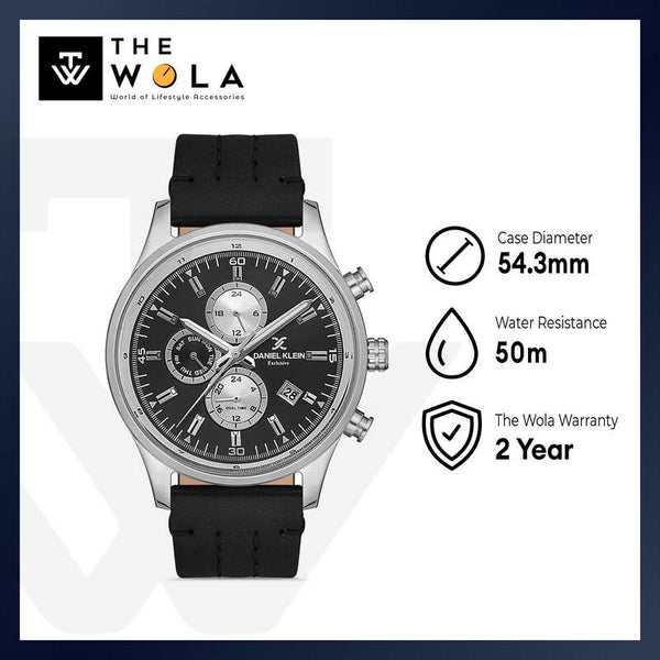 Daniel Klein Exclusive Men's Chronograph Watch DK.1.13118-1 Black Genuine Leather Strap Watch | Watch for Men