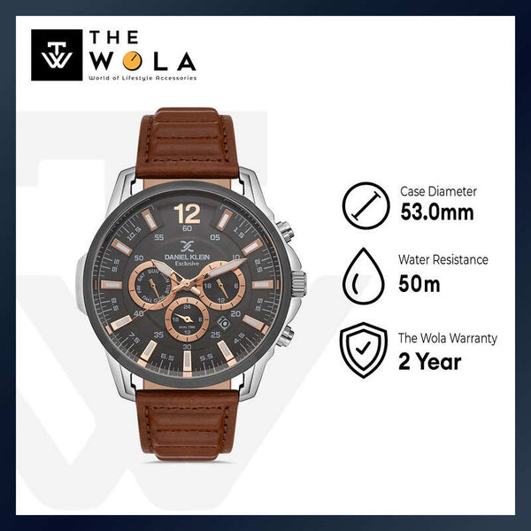 Daniel Klein Exclusive Men's Chronograph Watch DK.1.13134-3 Brown Genuine Leather Strap Watch | Watch for Men