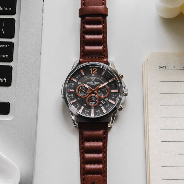 Daniel Klein Exclusive Men's Chronograph Watch DK.1.13134-3 Brown Genuine Leather Strap Watch | Watch for Men