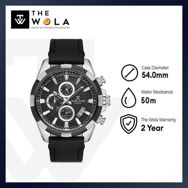 Daniel Klein Exclusive Men's Chronograph Watch DK.1.13143-1 Black Genuine Leather Strap Watch | Watch for Men