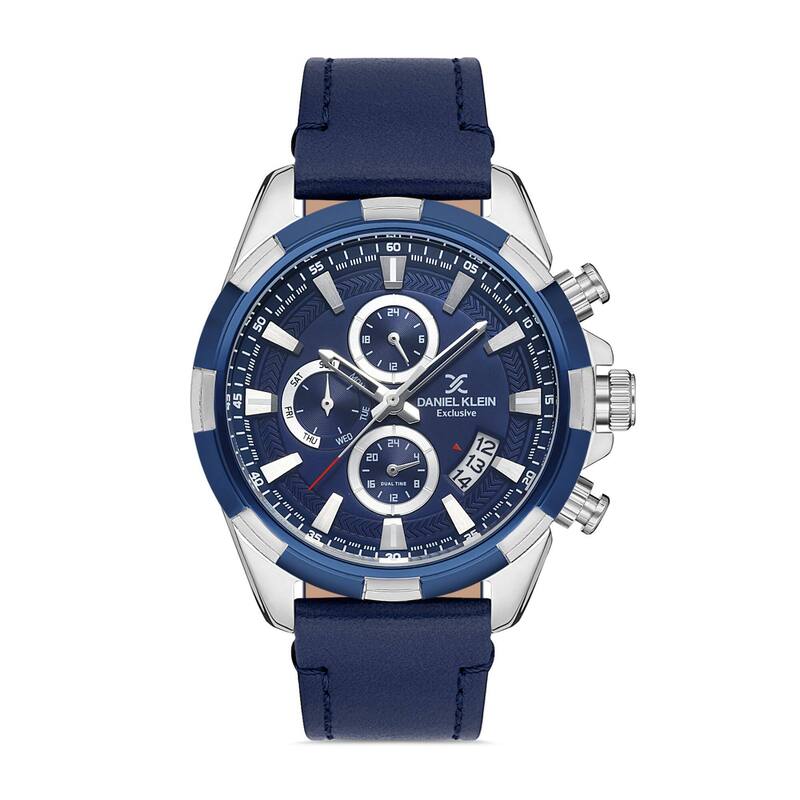 Daniel Klein Exclusive Men's Chronograph Watch DK.1.13143-2 Blue Genuine Leather Strap Watch | Watch for Men