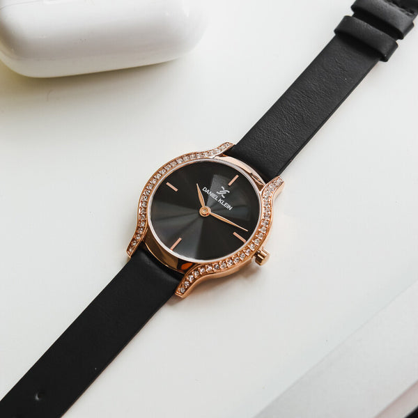 Daniel Klein Premium Women's Analog Watch DK.1.13209-4 Black Genuine Leather Strap Watch | Watch for Ladies