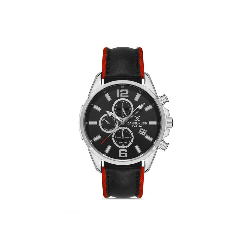 Daniel Klein Exclusive Men's Chronograph Watch DK.1.13277-1 Black Genuine Leather+Nylon Strap Watch | Watch for Men