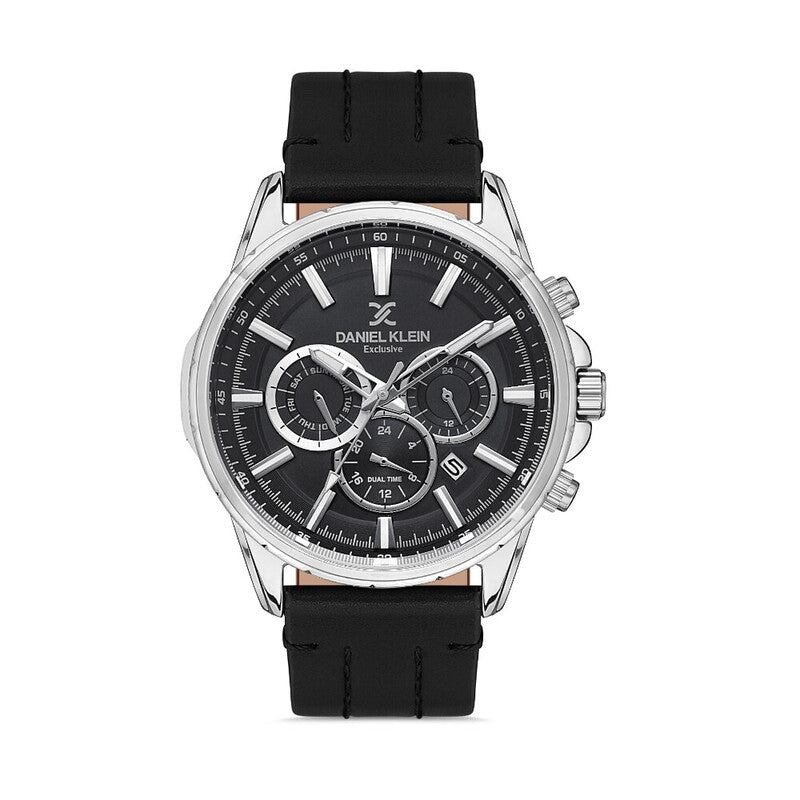 Daniel Klein Exclusive Men's Chronograph Watch DK.1.13355-2 Black Genuine Leather Strap Watch | Watch for Men