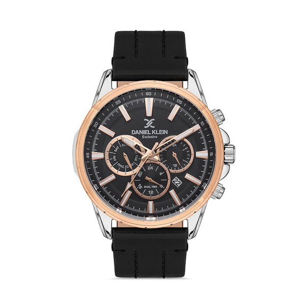 Daniel Klein Exclusive Men's Chronograph Watch DK.1.13355-4 Black Genuine Leather Strap Watch | Watch for Men
