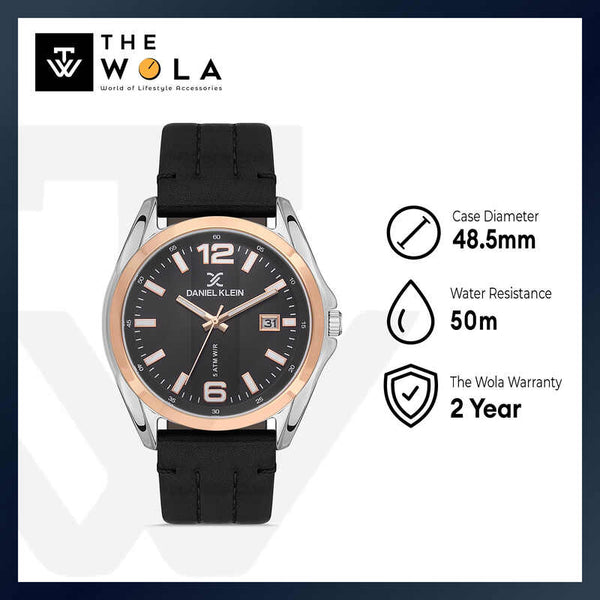 Daniel Klein Premium Men's Analog Watch DK.1.13366-4 Black Genuine Leather Strap Watch | Watch for Men