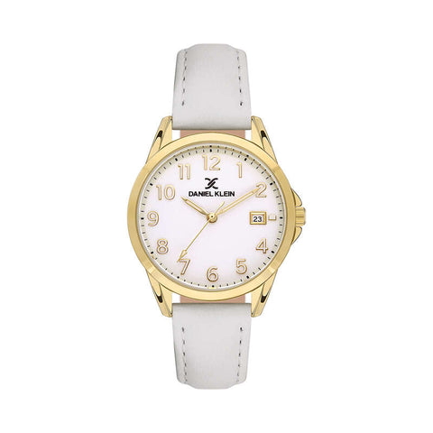 Daniel Klein Premium Women's Analog Watch DK.1.13502-3 with White Leather Strap | Watch for Women