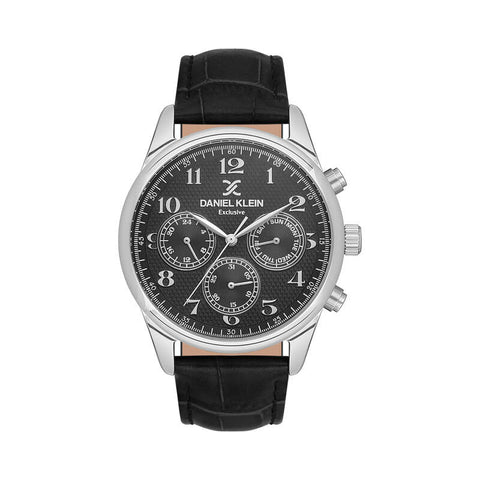 Daniel Klein Exclusive Men's Chronograph Watch DK.1.13550-1 Black with Leather Strap | Watch for Men