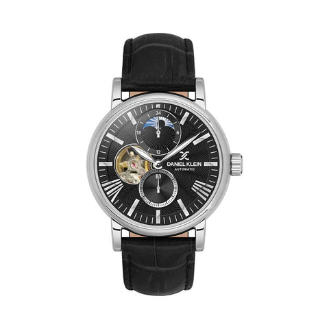 Daniel Klein Automatic Skeleton Men's Chronograph Watch DK.1.13563-2 Black with Leather Strap | Watch for Men