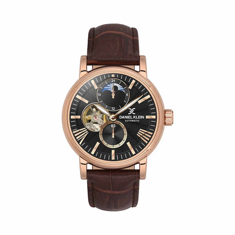 Daniel Klein Automatic Skeleton Men's Chronograph Watch DK.1.13563-5 Brown with Leather Strap | Watch for Men