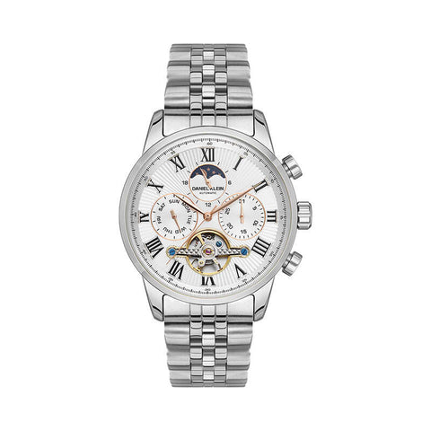 Daniel Klein Automatic Skeleton Men's Chronograph Watch DK.1.13564-1 Silver with Stainless Steel Strap | Watch for Men