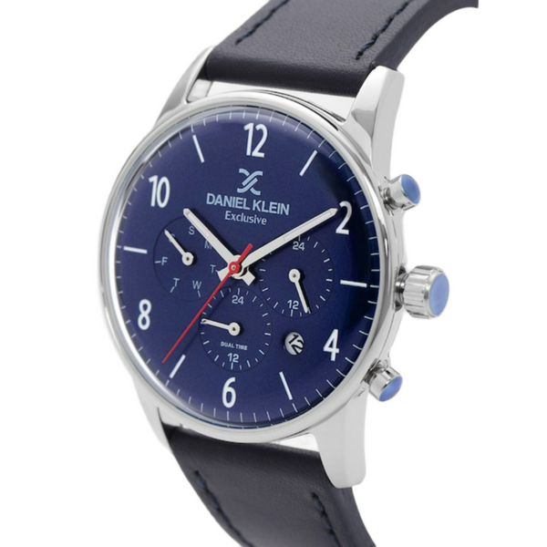 Daniel Klein Exclusive Men's Chronograph Watch DK11832-3 Blue Genuine Leather Strap Watch | Watch for Men