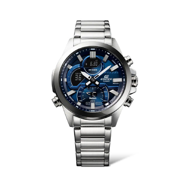 Edifice Smartphone Link Men's Chronograph Watch ECB-30D-2A Blue Dial with Silver Stainless Steel Watch for Men