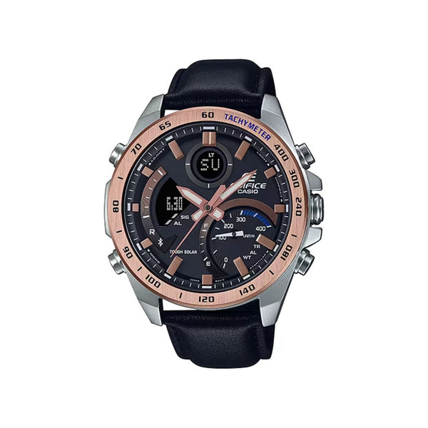 Edifice Men's Analog-Digital Watch ECB-900GL-1B Smartphone Link via Bluetooth® Black Genuine Leather Band Watch for mens