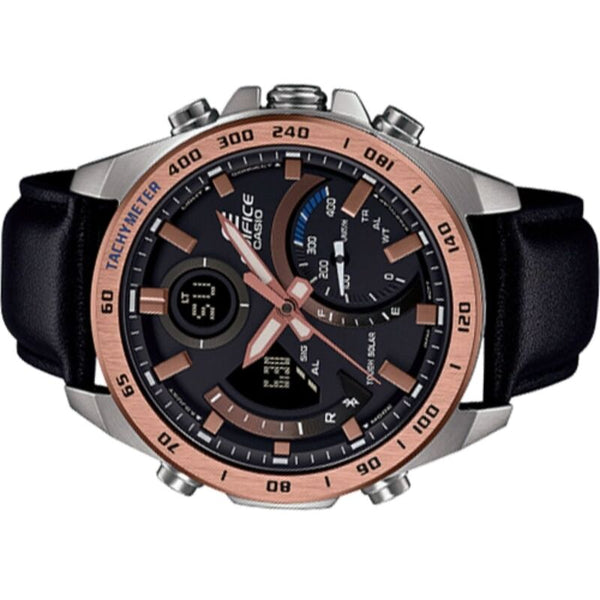 Edifice Men's Analog-Digital Watch ECB-900GL-1B Smartphone Link via Bluetooth® Black Genuine Leather Band Watch for mens