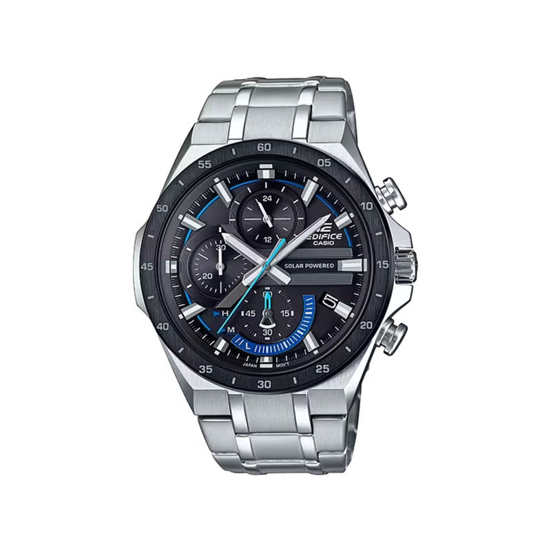 Edifice Men's Solar Powered Chronograph Watch EQS-920DB-1BV Silver Stainless Steel Band Watch for mens