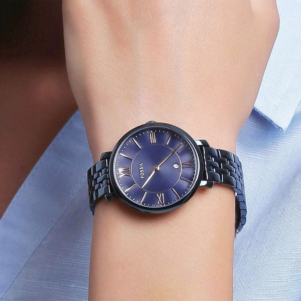 Fossil Women's Analog Watch Jacqueline Three-Hand Date Blue Stainless Steel Watch ES4094