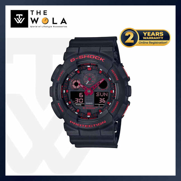 Casio G-Shock Men's Analog Digital Watch GA-100 Lineup Black and Fiery Red Series Black Resin Band Watch GA100BNR-1A GA-100BNR-1A